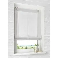 Kutti Heimtextilien Raffrollo mit Ösen Brondy weiss halbtransparent Leinenoptik Raffgardine mit Hakenaufhängung ohne Bohren Breite 100 cm x Höhe 140 cm