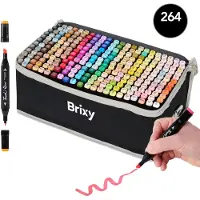 Brixy Twinmarkers 264 Stück - Professionelle Alkoholmarker - Doppelseitige Spitze - Marker - Aufbewahrungstasche mit Halterung