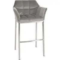 DELUKE Barhocker GIBEL - Samt Grau 64x48x110 cm Silber | Barstuhl Mit Lehne Tresenhocker Tresenstuhl Kneipenhocker Kneipenstuhl