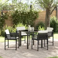 vidaXL 5-teiliges Garten-Ess-Set mit Kissen Schwarz Poly-Rattan, Gartenstühle DesignMöbel Neu