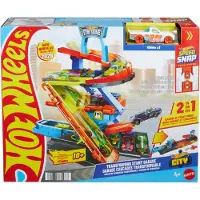 Hot Wheels City Spielset „Mega-Stunt-Garage“ und Die-Cast Spielzeugauto im Maßstab 1:64 mit Sprung über den Abgrund, Fahrzeug- & Schienen-Set, 4 Jahr(e), Kunststoff, Mehrfarbig