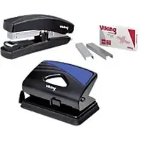 Viking Hefter Halbstreifen 24/6, 26/6 Schwarz 30 Blatt Metall + Locher 20 Blatt + 1.000 Heftklammern 24/6
