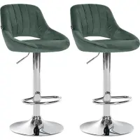 DELUKE 2er Set Barhocker SEGAD - Samt Grün 47x48x85 cm Silber | Barstuhl Mit Lehne Tresenhocker Tresenstuhl Kneipenhocker Kneipenstuhl