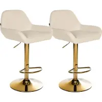 DELUKE 2er Set Barhocker BIKEL - Kunstleder Creme 51x52x89 cm Gold | Barstuhl Höhenverstellbar Mit Lehne Drehbar Tresenhocker Tresenstuhl Kneipenhocker