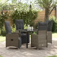 vidaXL 5-teiliges Garten-Esszimmer-Set mit Kissen Grau Poly-Rattan, Gartenstühle DesignMöbel Neu