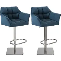 DELUKE 2er Set Barhocker SIHAR - Stoff Blau 64x45x88 cm Silber | Barstuhl Höhenverstellbar Mit Lehne Drehbar Tresenhocker Tresenstuhl Kneipenhocker