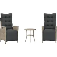 vidaXL 3-tlg. Bistro-Set mit Kissen Hellgrau Poly Rattan
