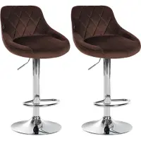 DELUKE 2er Set Barhocker FALON - Samt Braun 46x49x83 cm Silber | Barstuhl Mit Lehne Drehbar Tresenhocker Tresenstuhl Kneipenhocker Kneipenstuhl