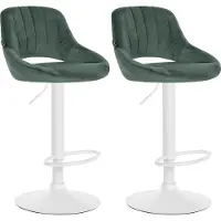 DELUKE 2er Set Barhocker SEGAD - Samt Grün 47x48x85 cm Weiß | Barstuhl Mit Lehne Tresenhocker Tresenstuhl Kneipenhocker Kneipenstuhl