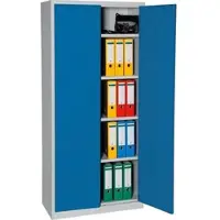 Proregal Flügeltürenschrank Badger 4 Fachböden Eurolock Griff Sockel HxBxT 180 x 80 x 38 cm Grau-Blau Lackiert