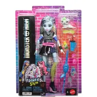 Monster High Frankie Stein-Modepuppe in schwarzem Kunstlederrock mit Tier Watzie und 7 Zubehörteilen, Modepuppe, Weiblich, 4 Jahr(e), Mädchen, 285,7 mm, Mehrfarbig