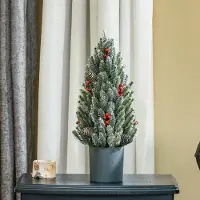 SUGIFT Mini Weihnachtsbaum Tisch mit Tannenzapfen & Beeren, Schneeeffekt, Tannenbaum PE, Grün | 27 x 27 x 47 cm | 170 Spitzen | 0,9 kg