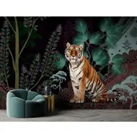 Living Walls Vliestapete "Tiger-Tapete exotisch Dunkelgrün Braun Dschungel" matt glatt