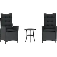 vidaXL 3-tlg. Bistro-Set mit Kissen Schwarz Poly Rattan