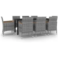 vidaXL 9-tlg. Garten-Essgruppe mit Kissen Poly Rattan und Glas