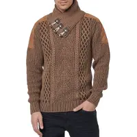 O46rn Trendiger Herren Stehkragen-Pullover mit Zopfmuster Grobstrick-Sweater 13391 Camel