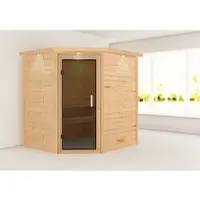 Karibu Sauna Innensauna Mia Eckeinstieg ohne Zubehör 224x184x202 cm mit Dachkranz mit Graphittür