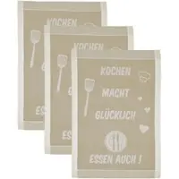 Ross Geschirrtuch "Kochen macht glücklich... Essen auch", beige (natur, sand), B:50cm L:70cm, 100% Baumwolle, Geschirrtücher, Geschirrtuch, Sprüchetuch, aus 100% Baumwolle