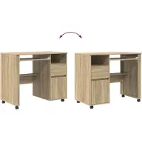 vidaXL Tisch mit Rädern Sonoma-Eiche Holzwerkstoff 91 x 50 x 77 cm