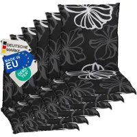 NYVI Gartenstuhl Auflagen Niedriglehner 6er Set Barcelona - UV-Beständig, Atmungsaktiv, Strapazierfähig - Niedriglehnerauflagen Outdoor - Sitzauflagen für Gartenstühle 100x50cm Black Flower