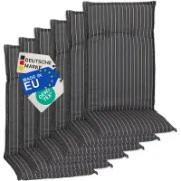 NYVI Gartenstuhl Auflagen Hochlehner 6er Set Barcelona - UV-Beständig, Atmungsaktiv, Strapazierfähig - Hochlehnerauflagen Outdoor - Sitzauflagen für Gartenstühle 118x50cm Grau Weiße Streifen