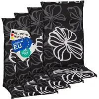 NYVI Gartenstuhl Auflagen Hochlehner 4er Set Barcelona - UV-Beständig, Atmungsaktiv, Strapazierfähig - Hochlehnerauflagen Sitzkissen Outdoor - Sitzauflagen für Gartenstühle 118x50cm Black Flower