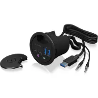 Icy Box IB-HUB1403B, 4 Port USB 3.2 Gen 1 Tisch-Hub mit Type-C, Type-A und Audio Ein-/Ausgang, Anthrazit, Kunststoff, Leistung, 69 mm, 56 mm, 69 mm