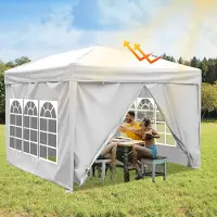 HENGDA Faltpavillon Pavillon, Pavillon mit 4 Seitenwänden, Partyzelte mit UV-Schutz, Faltpavillon 3x3m mit 4 Seiten weiß