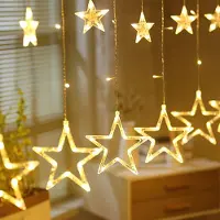 Peviasot LED Lichterkette Sterne Lichtervorhang 12 Sterne Lichterkette 8 Beleuchtungsmodi Innen Party Fenster Garten Hochzeit Weihnachten Deko, Warmweiß