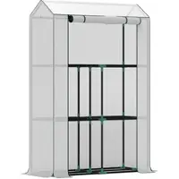 OKWISH Foliengewächshaus mit Regalen und Rolltür Weiß 100x40x150 cm UV Schutz, pulverbeschichteter Stahlrahmen, Balkon und Garten Treibhaus