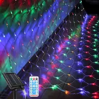 Jayseuw Solar Lichternetz Lichterkette 3M x 2M Lichtervorhang Mit Fernbedienung Timer Weihnachten Party Garten Deko Bunt