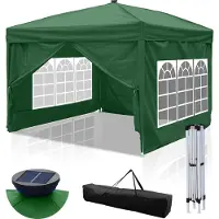 Hebitod Faltpavillon Pavillons & Partyzelte 3x3m, Festzelt Gartenzelt für Garten Terrasse Feier Party, Wasserdich mit Fenstern Mit Solar-LED-Licht Grün