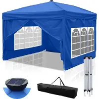 Hebitod Faltpavillon Pavillons & Partyzelte 3x3m, Festzelt Gartenzelt für Garten Terrasse Feier Party, Wasserdich mit Fenstern Mit Solar-LED-Licht Blau