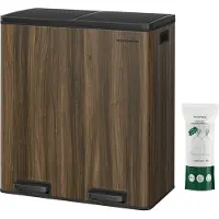 Songmics Mülleimer, 2 x 30 Liter, 2 Fächer, Mülltrennsystem, Treteimer, Abfalleimer Küche, 15 Müllsäcke, Metall, Inneneimer aus Kunststoff, Klappdeckel