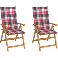 vidaXL Design Gartenstühle 2 Stk. Rote Karomuster Kissen Massivholz Teak, Gartenstühle 2024 Neu