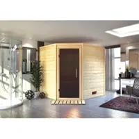 Karibu Sauna Innensauna Mia Eckeinstieg ohne Zubehör 196x169x198 cm ohne Dachkranz mit Graphittür