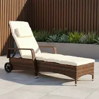Melko Polyrattan Sonnenliege verstellbar 213×67 cm braun mit Rollen & Polsterauflage