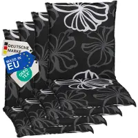 NYVI Gartenstuhl Auflagen Niedriglehner 4er Set Barcelona - UV-Beständig, Atmungsaktiv, Strapazierfähig - Niedriglehnerauflagen Outdoor - Sitzauflagen für Gartenstühle 100x50cm Black Flower