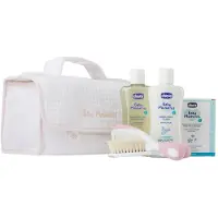 Chicco Baby Moments Pflege-Set in Rosa: Duschgel 200ml, Körperlotion 200ml, Eau de Toilette 100ml, Bürste & Kamm, Kosmetiktasche - Ideal für die sanfte Babypflege