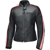 Held Brixham Damen Motorrad Lederjacke, schwarz/rot/weiß, 42