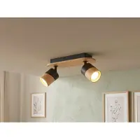 Meine Wunschleuchte Kleiner LED Wandstrahler 2 flammig Korpus & schwenkbarer Lampenschirm Naturholz