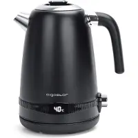 Aigostar Edelstahl Wasserkocher mit Temperatureinstellung 40-100 Grad, 1,7L, 7 Temperaturauswahl, Warmhaltefunktion, 2200W, Schwarz