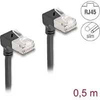 DeLOCK - Patch-Kabel - RJ-45 (M) nach unten abgewinkelt zu RJ-45 (M) nach unten abgewinkelt - 50 cm - 4.5 mm - S/FTP - CAT 6a - geschirmt, halogenfrei - Schwarz