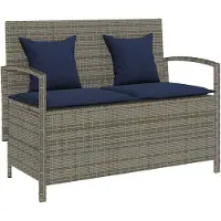 vidaXL Gartenbank mit Stauraum und Kissen Grau Poly Rattan