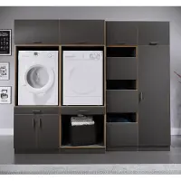 VCM Mehrzweck-Wäscheschrank , schmaler Stauraumschrank mit 4 Fächern & Drehtüren, Maße Haushaltsregal H. 200 x B. 50 x T. 60 cm, Rislo SD XXL