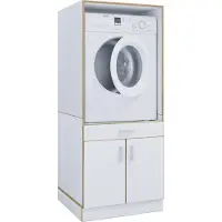 VCM Waschmaschinenschrank mit Unterschrank, Waschmaschinenumbau mit Stauraum hinter zwei Drehtüren und einer Schublade, Maße: Überbauschrank H. 162 x B. 67 x T. 68 cm, Rislo CL XL