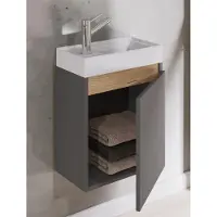 VCM 2 tlg. Badschrank mit Waschbecken für Gäste-WC, Hängeschrank mit Softclose-Tür, Waschplatz platzsparend, Maße: H. 55 x B. 41 x T. 22 cm, Cosila