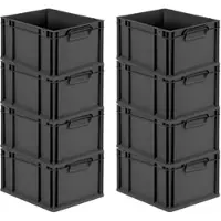 Proregal SuperSparSet 8x Eurobox NextGen Grip, HxBxT 22x30x40cm, 20 Liter, Griffe zu, Schwarz, Eurobehälter, Transportbehälter