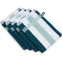 Gozze Waschlappen New York Streifen, petrol-weiß, 17 x 24 cm, Waschhandschuh, aus 100% Baumwolle, 550 g/m2, 4 Stück