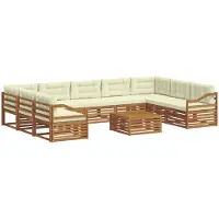 vidaXL Outdoor-Sofagarnitur 10 Stk. Natur und Creme Massivholz Akazie